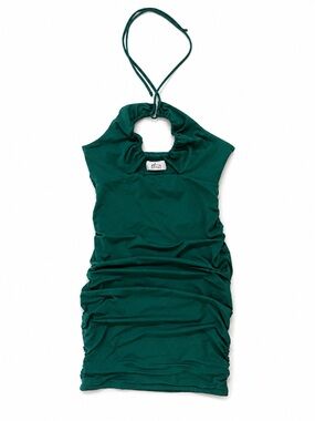Oh Polly Emerald Halter Ruched Mini Dress 4
